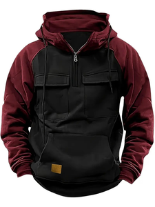 سترة رجالية تكتيكية بغطاء رأس بسحاب كامل وأكمام طويلة جاكيت شتوي مع جيوب بسحاب كامل إغلاق أمامي قشرة متينة - Product Image 2