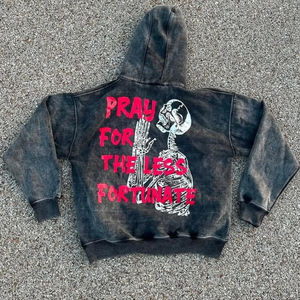 Sweat à capuche pour homme, personnalisé OEM, vintage, élégant, avec un motif graphique imprimé, délavé à l'acide, écologique, pour l'hiver - Product Image 2