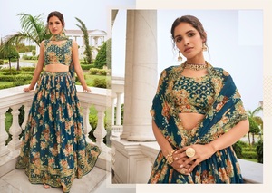 Belle Georgette brodée impression numérique Menkalinan Coli avec fil de séquence de renard pur et Dupatta cousu allonger - Product Image 2