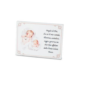 Plaque en argent « Prière d'ange » rectangulaire, découpe et estampage sur bois, peinture religieuse, souvenir, texte personnalisable, fabriqué en Italie - Product Image 1
