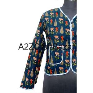 Chaqueta Corta Acolchada Reversible 100% Algodón Orgánico para Mujer, Estampado Floral Bohemio, Ropa de Otoño Invierno, Estilo Chic - Product Image 2