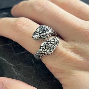 Detailed Gothic Style 925 Sterling <b>Silver</b> Snake Coil <b>Ring</b> with Prong <b>Set</b> Zircon Serpent Wrap Band for Unisex Dark Aesthetic Fans - Product Image 6