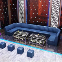 Conjunto de Asientos de Lujo para Club con Luces LED, Sofá de Cuero, Banqueta Modular, Mesa de Bar VIP y Otomana para KTV, Discoteca o Salón