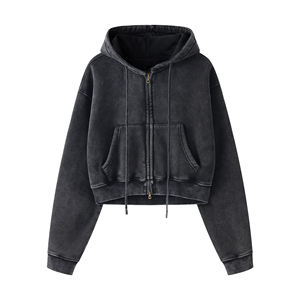 Heavy 355GSM Custom Women's Oversize Fleece Hoodie Sudadera con cremallera de alta calidad Top para Winter Crop Hoodie - Product Image 4