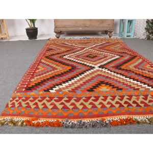 พรมลายตุรกีโบราณ ขนาด 3.7x6.2 ฟุต สีแดงส้ม พรมขนสัตว์แบบตะวันออก - Product Image 5