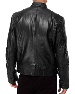 Veste en simili cuir tanné pour homme avec col montant, boutons-pression, veste de moto, design élégant à revers, style bomber pour homme - Product Image 6