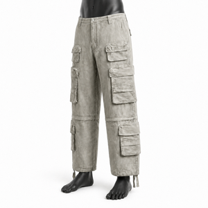 Pantalons cargo pour hommes les plus vendus en gros, pantalons cargo beige délavés, pantalons cargo de haute qualité à jambes larges, pantalons multi-poches pour hommes, streetwear - Product Image 6