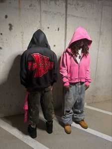 Sudadera con capucha con bordado de lujo personalizada, ropa de calle, Sudadera con capucha de lana en blanco Vintage de gran tamaño, lavado con ácido, Sol desteñido, sudadera con cremallera desgastada - Product Image 3