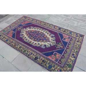 พรมวินเทจ 4.1x7.3 ฟุต สีม่วงน้ำเงินลายทาง ทำจากขนสัตว์ พรมตุรกี - Product Image 2