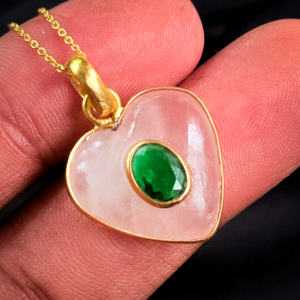 Pendentif en argent sterling 925 avec incrustation de pierre précieuse en forme de cœur en quartz rose naturel, pendentifs fins, breloques pour la fabrication de bijoux, vente en gros - Product Image 6