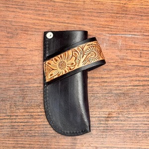 Western Floral Hand Tooled Leather Knife Sheath Holster with <b>Belt</b> Loop Carved Cowhide Genuine Leather Folding Knife Cover <b>Pouch</b> - Product Image 3