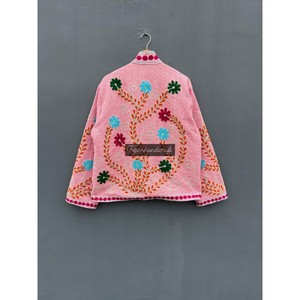 Chaqueta de tela de yute de algodón de Color melocotón con forro interior, abrigo de fiesta Unisex, chaqueta de mujer con bordado Floral, abrigo - Product Image 6