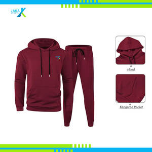 Conjunto de chándal de invierno de algodón 100% transpirable de Jacquard sólido de 2 piezas para hombre Sudadera con capucha y chándal para correr - Product Image 5