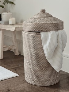 Panier à linge rond en rotin naturel - Rangement multifonctionnel moderne et écologique - Product Image 4