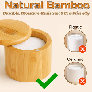 Boîte de rangement pour sel et épices, conteneur en bambou pliable écologique avec couvercle pivotant magnétique et cuillère pour l'organisation de la cuisine moderne - Product Image 3