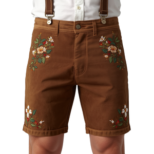 Pantalones Cortos Bávaros de Gamuza Genuina para Hombre, Personalizados, Tradicionales, Bordados, de Cuero, para Oktoberfest, con Tirantes, Fabricación OEM - Product Image 1