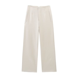 Femmes 2023 printemps Nouvelle mode jambe droite large Pantalon confortable Vintage taille haute respirant fermeture éclair arrière Pantalon femme - Product Image 2