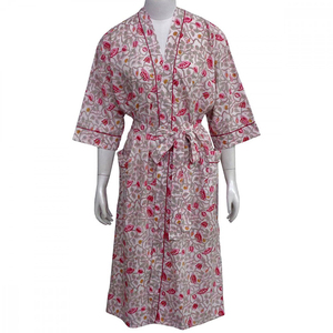 Kimono indien à motifs floraux imprimés en blocs pour femmes 100% coton Cambric Soft Breathable Spaghetti Strap Free Size Wraparound - Product Image 5