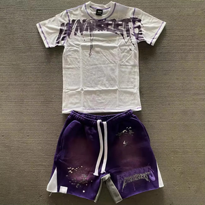 Custom Logo <b>Men</b> Summer 2-Piece Set High Quality Acid Wash Printing <b>Shorts</b> <b>and</b> <b>T</b>-<b>Shirt</b> Clothing for <b>Men</b> - Product Image 1