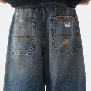 กางเกงยีนส์ทรงสเก็ตเตอร์ขาดๆ สไตล์ใหม่ ปี 2025 สำหรับผู้ชาย ผู้หญิง แบบยูนิเซ็กซ์ แฟชั่นสตรีทแวร์สุดเทรนดี้ ปักลายกระดุมเรียบๆ - Product Image 3