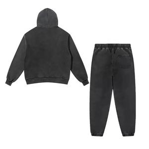 Ensemble sweat-shirt et pantalon de survêtement élégant et personnalisé en coton épais 100 %, avec logo brodé et imprimé numériquement, style sport délavé à l'acide - Product Image 2