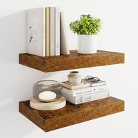 Ensemble de 16 étagères flottantes en bois avec supports invisibles, 2 supports marron rustique, faciles à nettoyer, à fixer au mur pour la cuisine, le salon