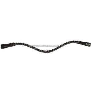 Bande de front de cheval en cuir fait à la main avec la forme incurvée de vague et fabricant de cristaux Bling noirs Design personnalisé dans toutes les tailles - Product Image 1