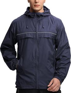 <b>Men's</b> Lightweight Cordura Hooded Rain <b>Jacket</b> Waterproof Zipper Breathable <b>Reflective</b> Windbreaker for Outdoor Hiking Travel Plus - Product Image 5
