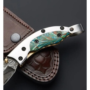 Cuchillo de bolsillo de acero de Damasco hecho a mano personalizado de alta calidad con Funda de cuero regalo perfecto para acampar padre OEM y ODM compatibles - Product Image 2