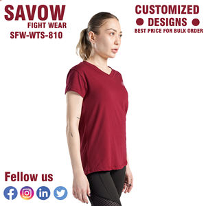 T-shirts à col en V de mode d'été écologiques pour femmes OEM T-shirts d'entraînement promotionnels à manches à volants Design uni - Product Image 2