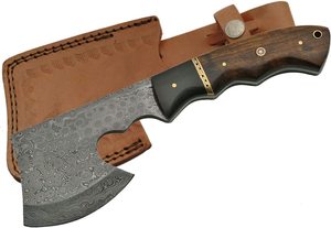 Wholesale Customized OEM ODM Cutlery Factory Survival Camping Made With Leather Sheath Wood <b>Handle</b> Damascus Axe Fix Sharp Blade - Product Image 4