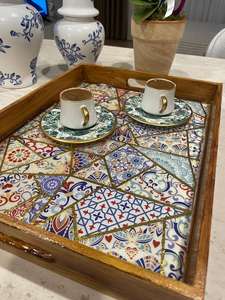 Plateau de service en bois de luxe fabriqué à la main de haute qualité avec incrustation MOP à prix raisonnable - Product Image 4