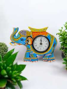 Horloges à quartz de table et de bureau en bois peintes à la main du Rajasthan moderne avec affichage à aiguilles - Product Image 5