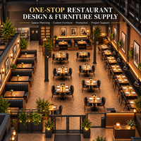 Ensemble de meubles de restaurant commercial, tables à manger en bois de noyer, chaises à manger rembourrées, structure en métal pour café, bistrot, hôtel
