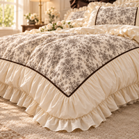 Parure de lit 3 pièces élégante et luxueuse à imprimé floral avec volants, pour lit Queen et King, 1 housse de couette et 2 taies d'oreiller, 200 fils/cm², commande d'essai personnalisée à faible MOQ