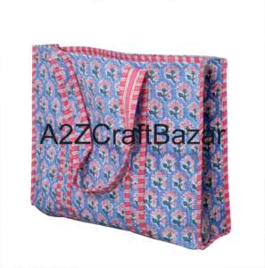 Bolsa de Compras Acolchada de Algodón 100% Puro Ecológica, Diseño a Rayas con Estampado de Bloques Hecho a Mano, Estilo Boho, Uso Diario, Exhibición Prolongada - Product Image 5