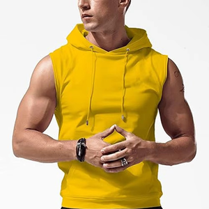 <b>Men</b> Fitness Hooded Tank <b>Sleeveless</b> <b>Hoodie</b> With Pockets Built For Gym Training And Logo Customization - Product Image 2