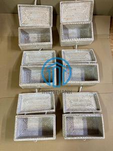Boîte de rangement décorative en rotin blanc artisanal, motif moderne, organiseur fait main du Vietnam, OEM ODM - Product Image 4