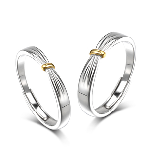 Jeulia Lover Knot Two-Tone Adjustable Sterling Silver <b>Couple</b> <b>Ring</b> - Product Image 3