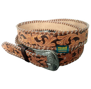 Cinturón Unisex de Cuero de Vaca Indio de Alta Calidad, Grabado a Mano, Diseño Pintado, Trenzado, Estilo Vaquero, 2 Pulgadas de Ancho - Product Image 5