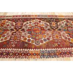 Tapis turc vintage 5,2x15,2 pieds, tapis rouge uni en laine - Product Image 2