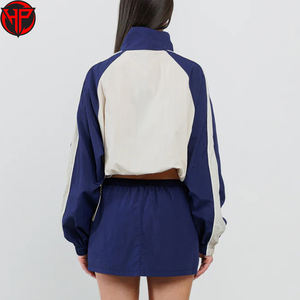 Ensemble de survêtement pull à demi-fermeture éclair personnalisé pour femmes Nylon Jogging haut court coupe-vent veste grande taille deux pièces ensemble court - Product Image 5