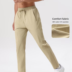 กางเกงวอร์มเอวสูงสำหรับผู้ชายกางเกงวิ่งน้ำหนักเบาพร้อมกระเป๋ายืดหยุ่นมีซิปสำหรับออกกำลังกายฟิตเนสยิมกางเกงวอร์ม - Product Image 2