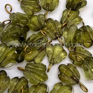 7 Cuentas colgantes de vidrio vintage en forma de hoja naranja, 27mm X15mmCuentas de vidrio de Murano veneciano en caja de diseño elegante Embalaje - Product Image 2