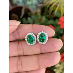 14k Gold 18k Gold Rose Gold White Gold-Trendy Oval Emerald Stud Earrings <b>Diamond</b> Zircon Geometric Pattern for Engagement Wedding - Product Image 1