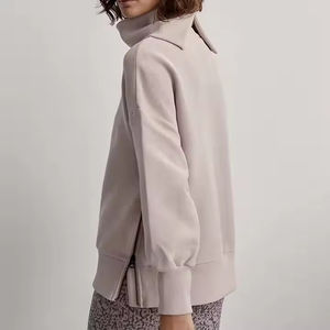 Usine en gros décolleté fente lâche décontracté demi col roulé Plus cachemire à capuche femmes chemise de Base - Product Image 2