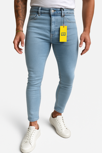 Jean slim extensible pour homme, coupe droite, taille mi-haute, denim coloré délavé et vieilli, poids lourd, idéal pour toutes les saisons - Product Image 5
