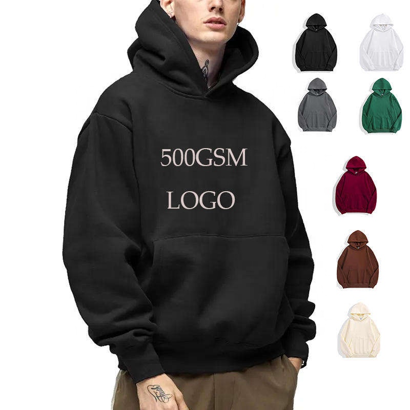 Özel kapüşonlu üstler üreticileri düz boş kapüşonlu Sweatshirt % 100% pamuk kalın ağır ağırlık 500GSM boy Hoodies