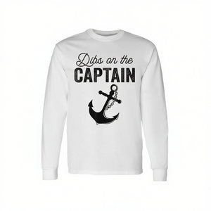 Camiseta de manga larga Dibs On The Captain con estampado de ancla náutica, cuello redondo unisex, ropa promocional para adultos - Product Image 3