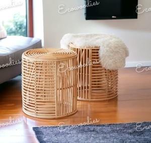 Hermosa jaula de ratán Natural, mesa auxiliar redonda, taburete de ratán para sala de estar y Casa, consola decorativa con incrustaciones de hueso - Product Image 6